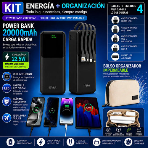 Kit Powerbank Rápido 20000mah 22.5w Universal + Bolso