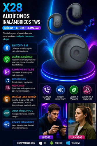 Audífonos Inalámbricos X28 Para Música, Juegos Y Llamadas Negro