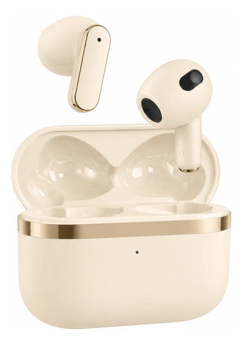 Kit Audífonos Bluetooth 5.49 Y Bolso Organizador Accesorios Beige