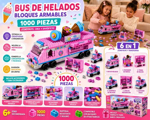 Bus De Helados Bloques Armables 1000 Piezas 6 En 1 Niñas 1000 Bus Heladero
