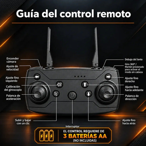 Drone Plegable Wifi Con Cámara Hd Control Remoto Giro 360° Gris