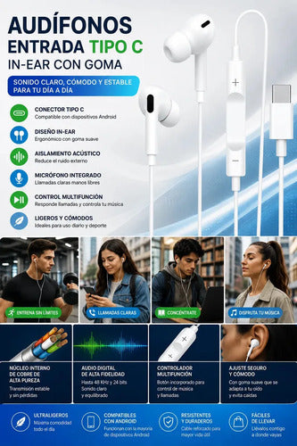 Audífonos In-ear Headset Usb-c Con Micrófono Para Android Blanco