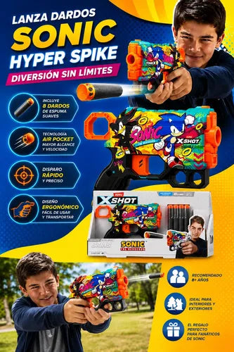 Pistola De Dardos Xshot Sonic Hyper Spike 8 Dardos De Espuma Multicolor