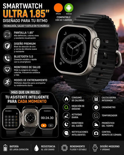 Smartwatch Vidvie Ultra 1.85 Aleación Zinc Bluetooth 5.0 Blanco Corrugado Negro