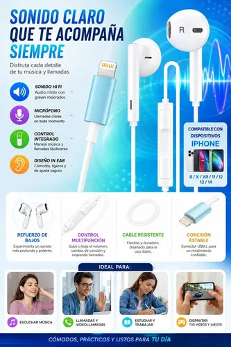 Audífonos In-ear Earx Con Micrófono Para iPhone Con Sonido Hi-fi Y Bajos Potenciados Blanco