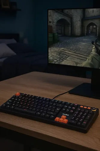 Teclado Mecánico Rgb Weibo Wb555 Red Axis Usb-c Reposamuñecas Ergonómico Negro Español Latinoamericano