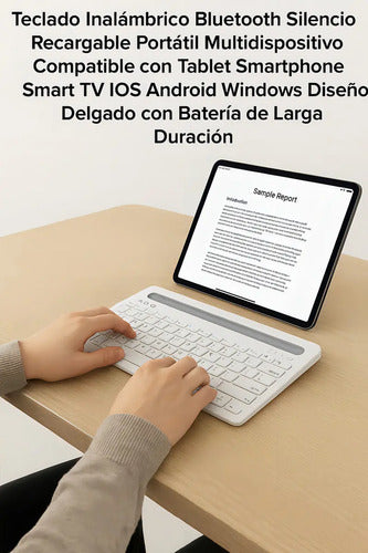 Teclado Inalámbrico Bluetooth Multidispositivo Silencioso Para Tablet Y Smart Tv Blanco Inglés Us