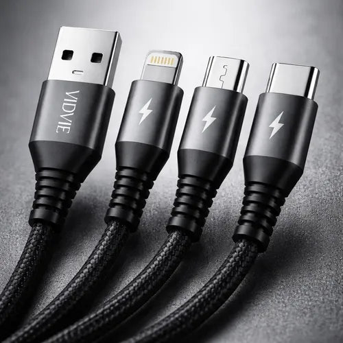 Cable Multicargador Compatible Con iPhone Tipo C Y Micro V8 Negro
