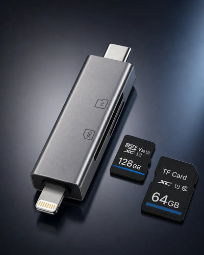 Lector Micro Sd Tf Usb C Usb L Compatible Con iPhone Android Gris