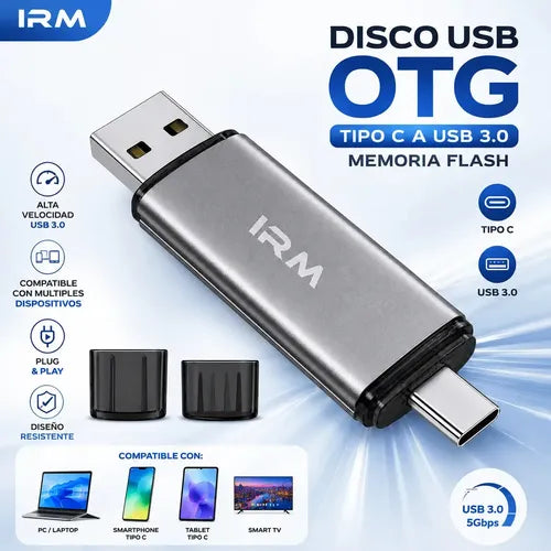 Pendrive Irm Otg De 64gb Con Usb 3.0 Y Tipo C Metálico Gris