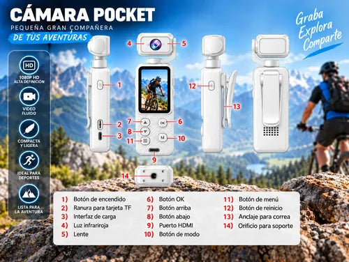 Cámara Deportiva Pocket 1080p Wifi Pantalla Antivibración