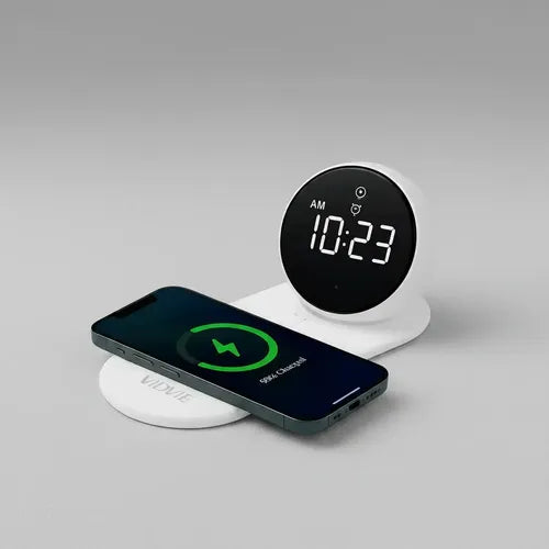 Reloj Despertador Digital Diegmark Con Carga Inalámbrica Y Altavoz Bluetooth Para iPhone Y Android Blanco