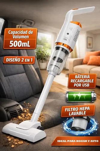 Aspiradora Inalámbrica Recargable Usb 2 En 1 Para Auto Hogar Blanco
