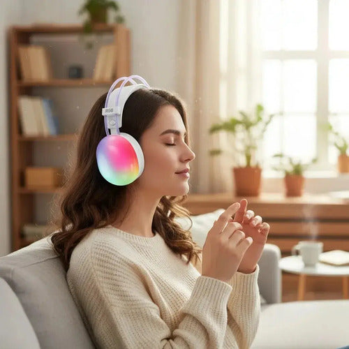 Audífonos Inalámbricos Diegmark P880 Over-ear Bluetooth Con Micrófono Rgb Y Luz Led Blanco