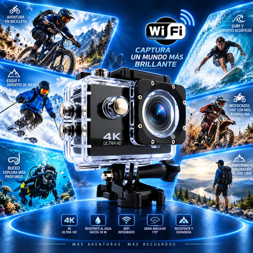 Cámara Deportiva Acción 4k Wifi 16mp 170° Sumergible 30m