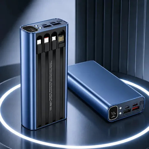 Power Bank 20000mah Gran Capacidad 4 Cables Integrados Carga Rápida Pd Pantalla Led Linterna Led Batería Portátil... Azul