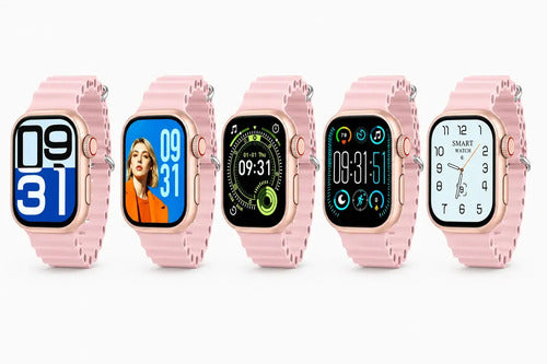Smartwatch Diegmark W9 Ultra De 45 Mm Para Llamadas Y Salud Hebilla Rosa Oro Brillante