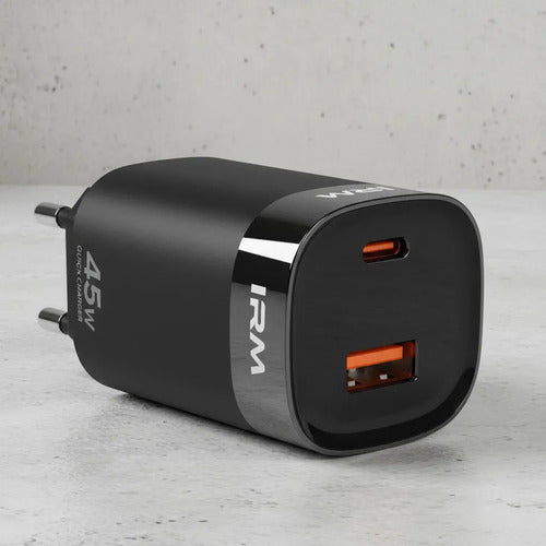 Cargador Rápido Irm De Pared Con 2 Puertos Usb (c Y A) Para iPhone Y Samsung Negro