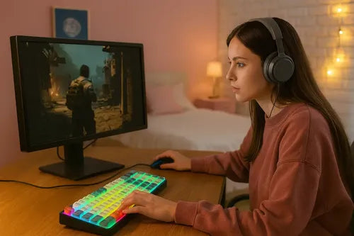 Teclado Gamer Weibo Wb333 Mini Rgb Iluminación Multiefecto Usb-c Compacto Negro Español Latinoamericano