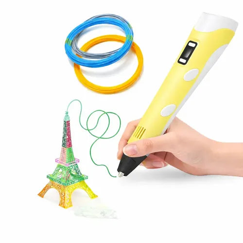 Lápiz 3d Recargable Con Pantalla Lcd Y Base Soporte, Para Filamentos Pla Y Abs, Amarillo