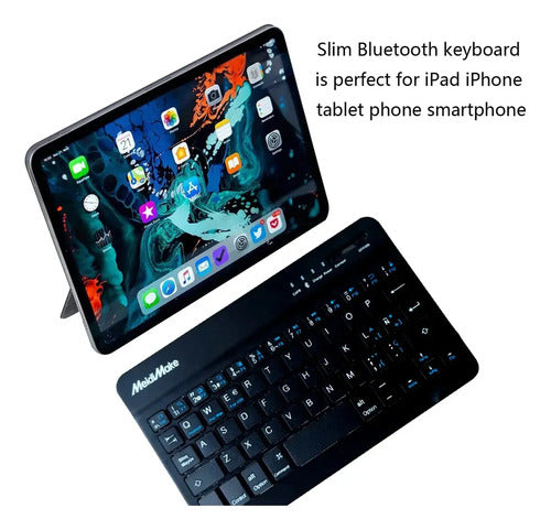 Teclado Bluetooth Mini Slim Recargable Mk-3000 Negro Español Latinoamérica