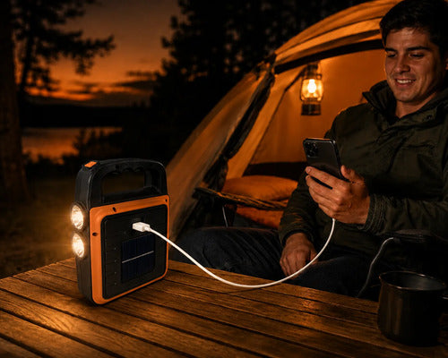Lámpara Solar 48 Luz Led Mulfunciòn Recargable Usb Powerbank Negro/naranja