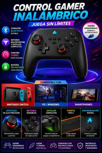 Control Compatible Con N. Switch 1-2 Pc Smart Tv Smartphone Negro