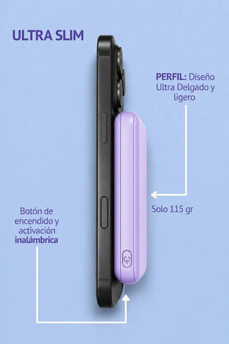 Power Bank Magnético Inalámbrico De Carga Rápida Para iPhone Y Android Violeta Claro