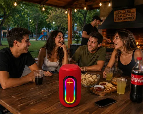 Parlante Inalámbrico Recargable Bs-27 Luz Rgb Sonido Potente Rojo