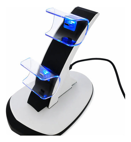 Base De Carga Dual Compatible Con Ps5 Joystick Luz Led Usb-c Blanco