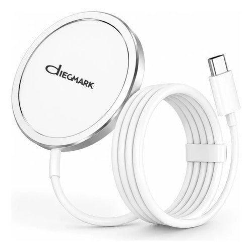 Cargador Magnético Inalámbrico Rápido Diegmark De 15w Para iPhone Y Android En Blanco