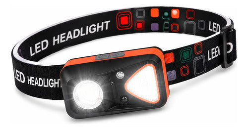 Linterna Frontal Led Recargable Luz Roja Y Sensor Movimiento