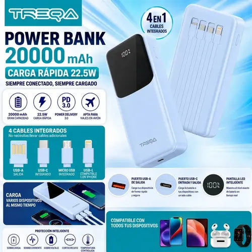 Batería Externa Powerbank 20000mah Carga Rápida Pd 3.0 22.5w