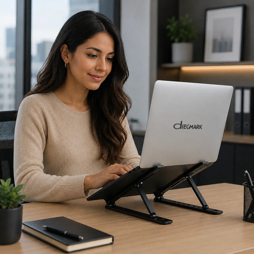 Soporte Metálico Para Notebook Tablet Plegable Antideslizant Negro