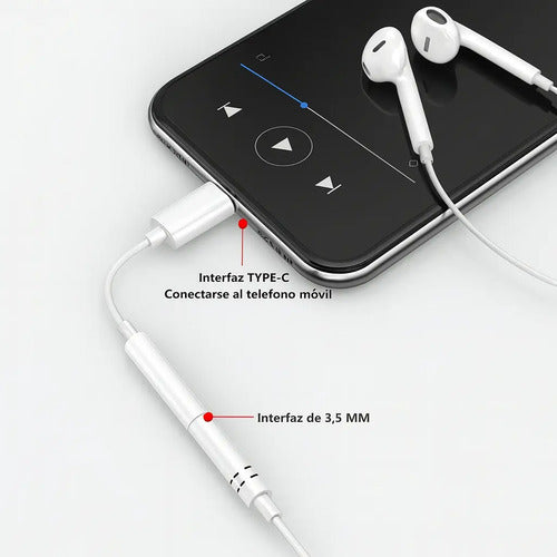 Adaptador De Audífonos Tipo C A Conector De Audio Jack 3.5mm Blanco