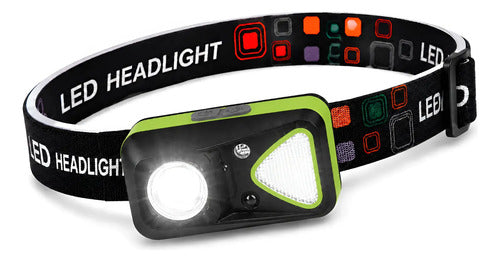 Linterna Frontal Led Recargable Luz Roja Y Sensor Movimiento Blanca/roja Negro/verde