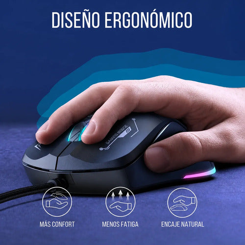 Mouse Gaming Rgb Con Cable Usb 3600 Dpi Alta Precisión Negro