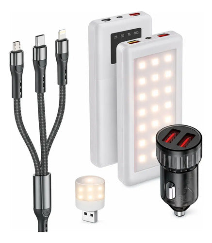 Power Bank 22000mah Carga Rápida Y.22 Cable 3 En 1 Y Luz Led Blanco