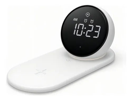Reloj Despertador Digital Diegmark Con Carga Inalámbrica Y Altavoz Bluetooth Para iPhone Y Android Blanco