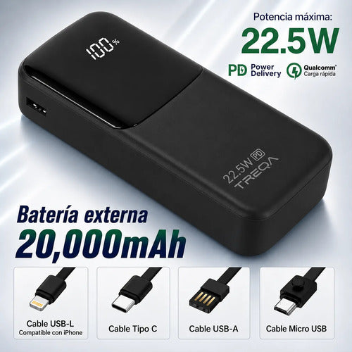 Batería Externa Powerbank 20000mah Carga Rápida Pd 3.0 22.5w