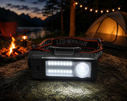 Linterna Frontal Led Recargable Ajustable 180° Multifunción Blanca/ Amarilla Negro