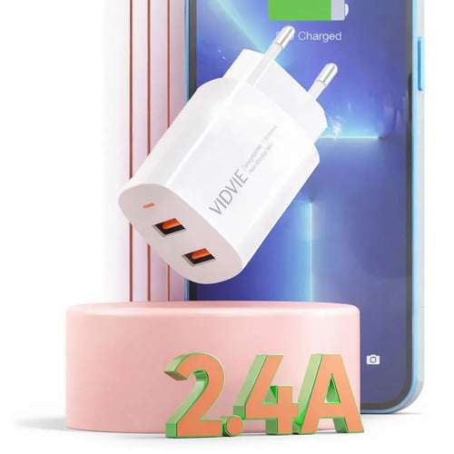 Cargador Rápido De Pared Con Doble Puerto Usb Y Cable Micro-usb Para Android Blanco