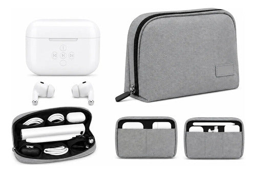 Kit Audífonos Inalámbricos Earbuds Con Bolso Organizador Blanco/gris