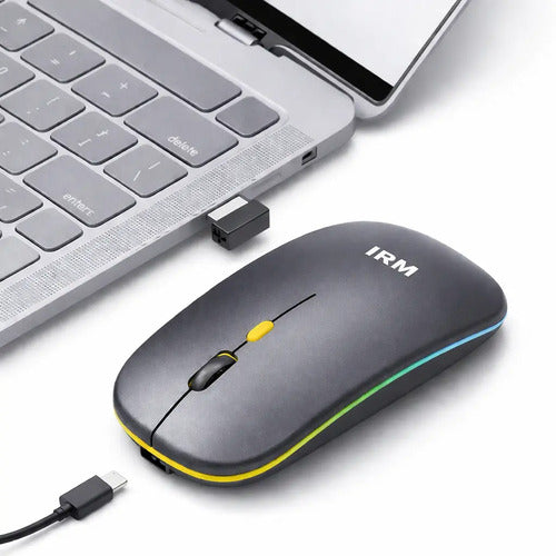 Mouse Inalámbrico Recargable Irm Mk-07 Con Bluetooth Y Rgb Para Gamer U Oficina Gris Oscuro