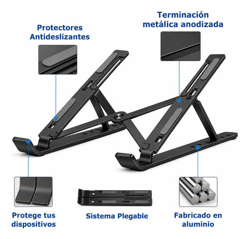 Soporte Metálico Para Notebook Tablet Plegable Antideslizant Negro