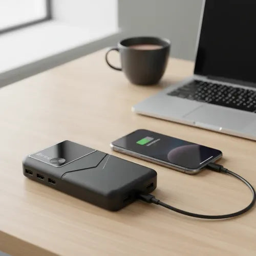 Powerbank 10000mah 3 Cables Integrados 3 Usb Y Linterna Negro