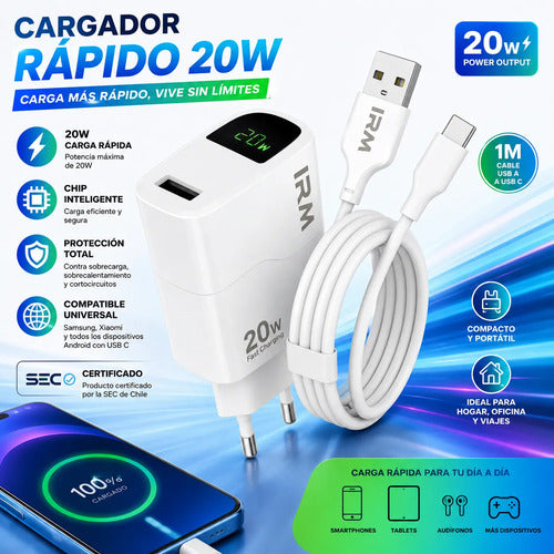 Cargador Rápido 20w Usb C Para Samsung Xiaomi Android Blanco