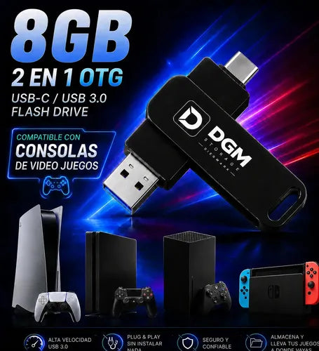 Pendrive Diegmark 8gb Usb 3.0 Y Usb-c Otg Para Móvil Y Pc Negro