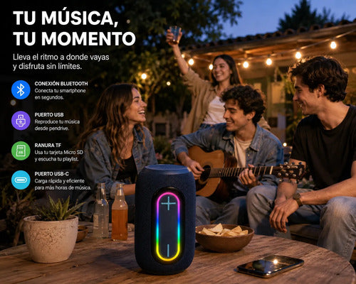 Parlante Inalámbrico Recargable Bs-27 Luz Rgb Sonido Potente Azul