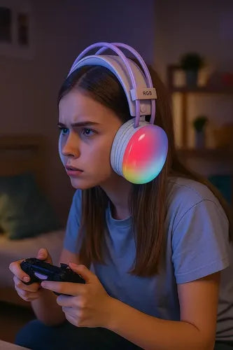 Audífonos Inalámbricos Diegmark P880 Over-ear Bluetooth Con Micrófono Rgb Y Luz Led Blanco